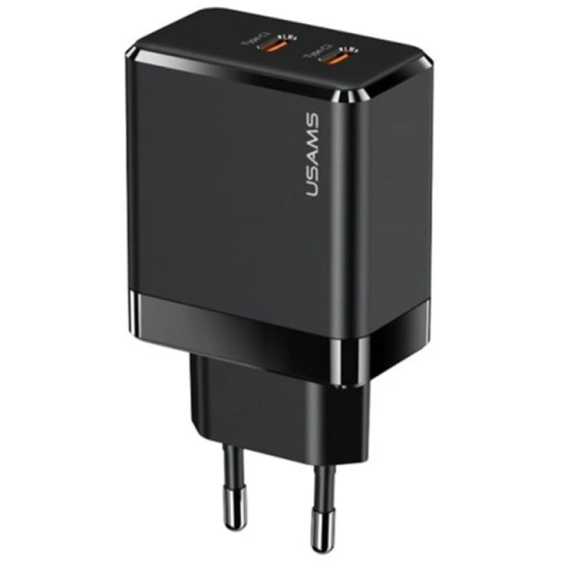 Мережевий зарядний Пристрій USAMS T54 (US-CC172) GAN DOUBLE USB-C QC&PD3.0 40W 3A BLACK