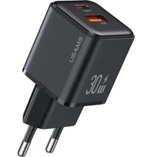 Мережевий зарядний пристрій Usams US-CC189 PD30W+QC3.0 A+C Dual-port Fast Charger X-ron Series Black (ET-CC189