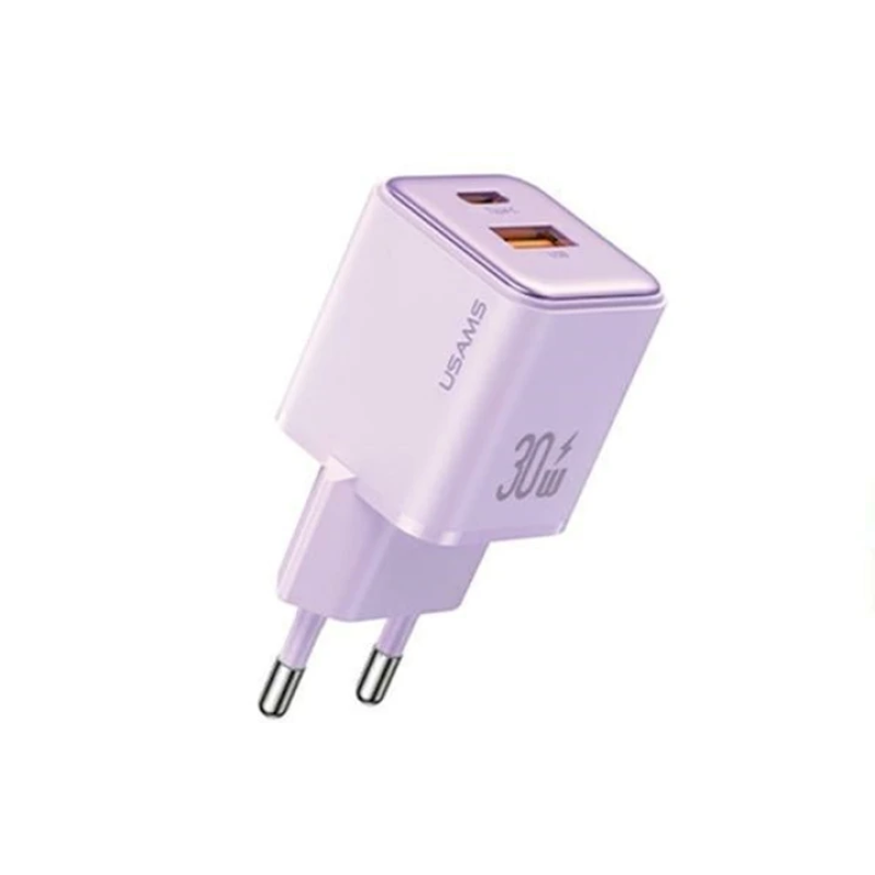 Мережевий зарядний пристрій Usams US-CC189 X-ron USB+USB-C 30W Fast Charging Purple (6958444904979)
